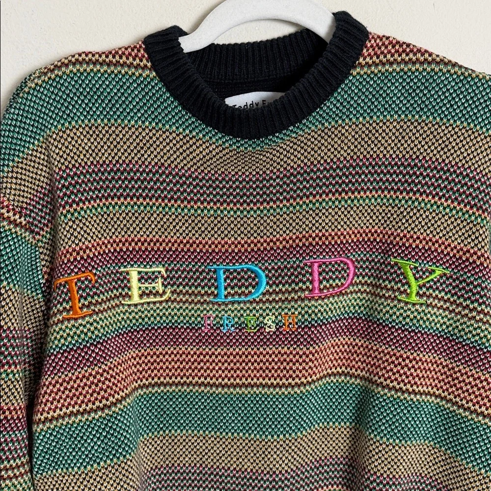 Teddy Fresh Crewneck Rainbow Striped Sweater Size Small